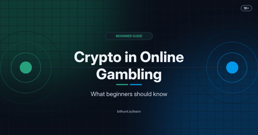 Beginner guide cover: Crypto in Online Gambling, 18+ educational content